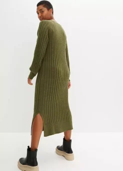 Knitted V-Neck Midi Dress -Mesh Sleeve Shop Knitted V Neck Midi Dress953138FRSP W01