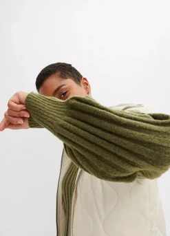 Knitted V-Neck Midi Dress -Mesh Sleeve Shop Knitted V Neck Midi Dress953138FRSP W02