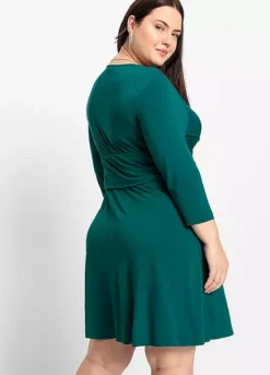 Knotted Three-Quarter Sleeve Jersey Dress -Mesh Sleeve Shop Knotted Three Quarter Sleeve Jersey Dress952441FRSB W01