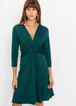 Knotted Three-Quarter Sleeve Jersey Dress -Mesh Sleeve Shop Knotted Three Quarter Sleeve Jersey Dress952441FRSP
