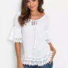Lace Hem Tunic -Mesh Sleeve Shop Lace Hem Tunic909404FRSP