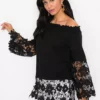Lace Off-The-Shoulder Top -Mesh Sleeve Shop Lace Off The Shoulder Top937874FRSP