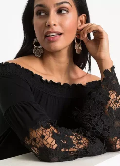 Lace Off-The-Shoulder Top -Mesh Sleeve Shop Lace Off The Shoulder Top937874FRSP W02