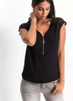 Lace Shoulder Top -Mesh Sleeve Shop Lace Shoulder Top976852FRSP W01