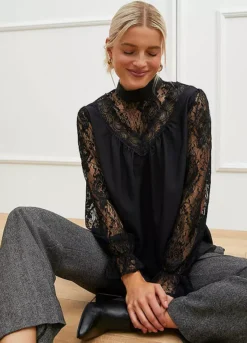 Lace Sleeve Blouse -Mesh Sleeve Shop Lace Sleeve Blouse950164FRSL