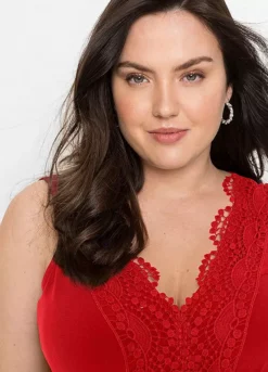 Lace Trim Dress -Mesh Sleeve Shop Lace Trim Dress946171FRSB W02