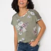 Lace Trim Floral T-Shirt -Mesh Sleeve Shop Lace Trim Floral T Shirt915857FRSP