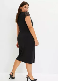 Lace Trim Sleeve Dress -Mesh Sleeve Shop Lace Trim Sleeve Dress933018FRSB W01