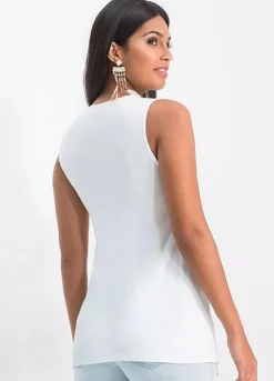 Lace Yoke Tank Top -Mesh Sleeve Shop Lace Yoke Tank Top909281FRSP W01