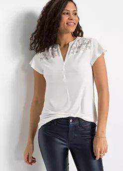 Lacy Henley Shirt -Mesh Sleeve Shop Lacy Henley Shirt945725FRSP W01