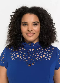 Laser Cut Party Dress -Mesh Sleeve Shop Laser Cut Party Dress934342FRSB W02