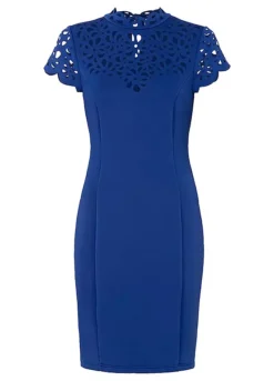 Laser Cut Party Dress -Mesh Sleeve Shop Laser Cut Party Dress934342FRSC