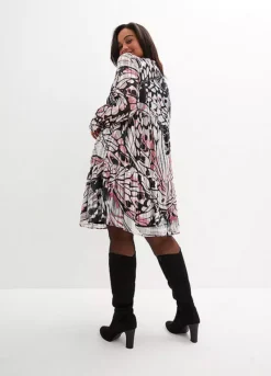 Leaf Print Dress -Mesh Sleeve Shop Leaf Print Dress932095FRSB W01