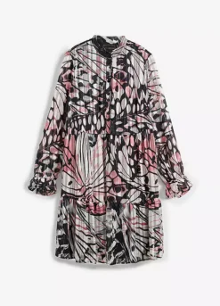 Leaf Print Dress -Mesh Sleeve Shop Leaf Print Dress932095FRSC