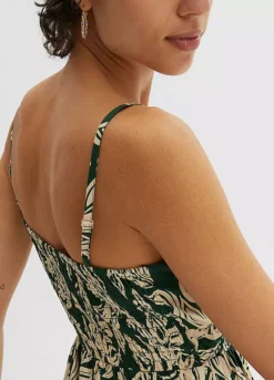 Leaf Print Smocked Maxi Dress -Mesh Sleeve Shop Leaf Print Smocked Maxi Dress951091FRSP W03