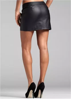 Leather Look Mini Skirt -Mesh Sleeve Shop Leather Look Mini Skirt903767FRSP W01