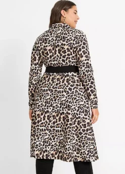 Leopard Print Midi Dress -Mesh Sleeve Shop Leopard Print Midi Dress970254FRSB W01