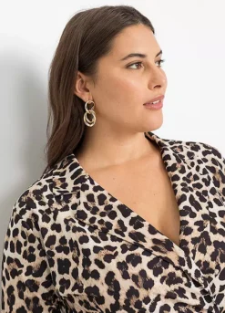Leopard Print Midi Dress -Mesh Sleeve Shop Leopard Print Midi Dress970254FRSB W02