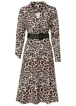 Leopard Print Midi Dress -Mesh Sleeve Shop Leopard Print Midi Dress970254FRSC