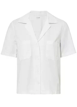 Linen Blend Short Sleeve Blouse -Mesh Sleeve Shop Linen Blend Short Sleeve Blouse909106FRSC