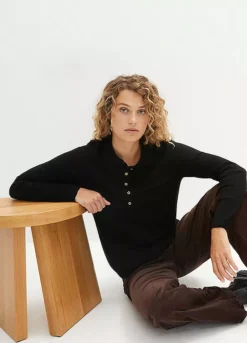 Long Sleeve Polo Top -Mesh Sleeve Shop Long Sleeve Polo Top939541FRSP W03