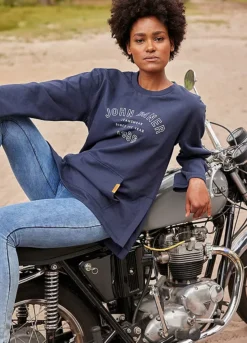 Longline Logo Print Sweatshirt -Mesh Sleeve Shop Longline Logo Print Sweatshirt971698FRSL