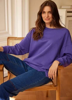 Longline Round Neck Sweatshirt -Mesh Sleeve Shop Longline Round Neck Sweatshirt974413FRSL