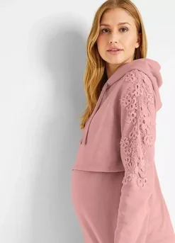 Maternity Lace Trim Hoodie 10 Maternity Lace Trim Hoodie -Mesh Sleeve Shop Maternity Lace Trim Hoodie919435FRSP W02