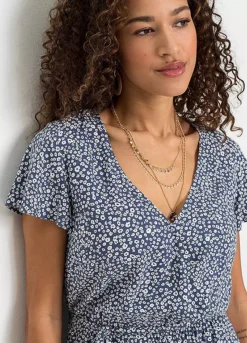 Millefleurs Wrap Dress -Mesh Sleeve Shop Millefleurs Wrap Dress958644FRSP W02