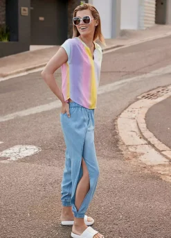 Ombre Stripe Blouse -Mesh Sleeve Shop Ombre Stripe Blouse940714FRSL