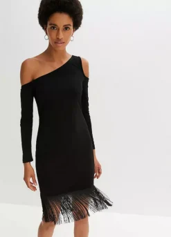 Mesh Sleeve Shop -Mesh Sleeve Shop One Shoulder Fringed Dress937207FRSP