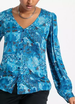 Paisley Print Blouse -Mesh Sleeve Shop Paisley Print Blouse950321FRSP W02