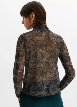 Paisley Print Long Sleeve Top -Mesh Sleeve Shop Paisley Print Long Sleeve Top927001FRSP W01