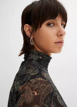 Paisley Print Long Sleeve Top -Mesh Sleeve Shop Paisley Print Long Sleeve Top927001FRSP W02