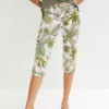Palm Print Cropped Leg Cotton Trousers -Mesh Sleeve Shop Palm Print Cropped Leg Cotton Trousers918382FRSP