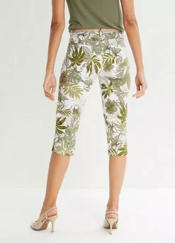 Palm Print Cropped Leg Cotton Trousers -Mesh Sleeve Shop Palm Print Cropped Leg Cotton Trousers918382FRSP W01