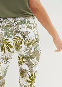 Palm Print Cropped Leg Cotton Trousers -Mesh Sleeve Shop Palm Print Cropped Leg Cotton Trousers918382FRSP W03