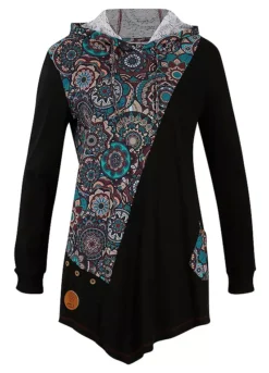 Patchwork Hooded Top -Mesh Sleeve Shop Patchwork Hooded Top940805FRSC