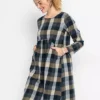 Plaid Cotton Dress -Mesh Sleeve Shop Plaid Cotton Dress911077FRSP
