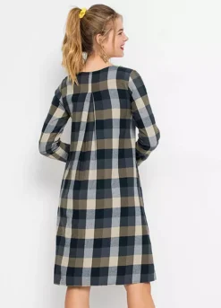 Plaid Cotton Dress -Mesh Sleeve Shop Plaid Cotton Dress911077FRSP W01