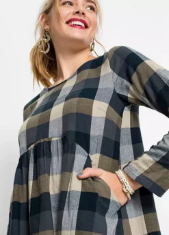 Plaid Cotton Dress -Mesh Sleeve Shop Plaid Cotton Dress911077FRSP W02