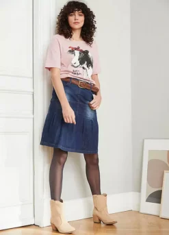 Pleated Denim Skirt -Mesh Sleeve Shop Pleated Denim Skirt954941FRSL