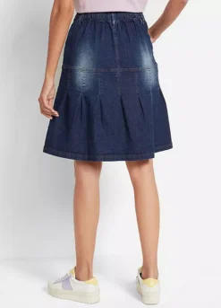 Pleated Denim Skirt -Mesh Sleeve Shop Pleated Denim Skirt954941FRSP W01