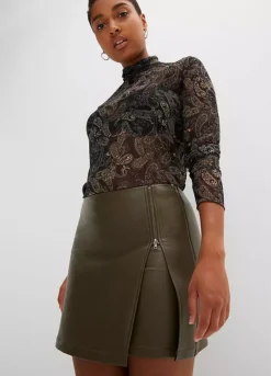 Pleather Mini Skirt -Mesh Sleeve Shop Pleather Mini Skirt918454FRSP W02