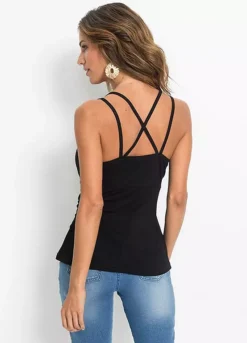 Pleather Trim Cami Top -Mesh Sleeve Shop Pleather Trim Cami Top910599FRSP W01