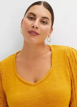 Pointelle Knit Dress -Mesh Sleeve Shop Pointelle Knit Dress938329FRSB W02