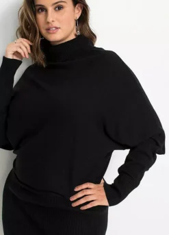 Polo Neck Knitted Dress -Mesh Sleeve Shop Polo Neck Knitted Dress926651FRSB W02