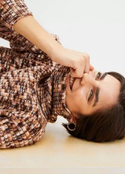 Poloneck Knitted Dress -Mesh Sleeve Shop Poloneck Knitted Dress941632FRSP W02