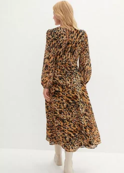 Print Belted Chiffon Dress -Mesh Sleeve Shop Print Belted Chiffon Dress909653FRSP W01