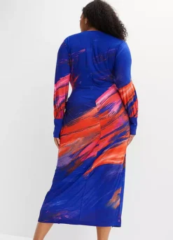 Printed Buckle Midi Dress -Mesh Sleeve Shop Printed Buckle Midi Dress907439FRSB W01